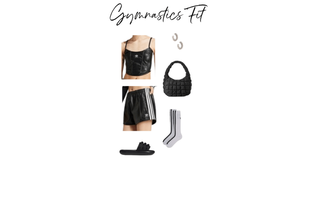 Gymnastics events are all about energy and athleticism, so your outfit should be sporty yet chic. I leaned on Adidas for the majority of this look! This outfit strikes the perfect balance between sporty vibes and trendy fashion.